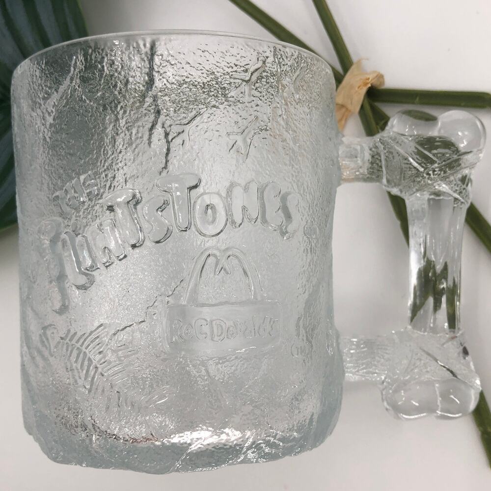 Vintage 93 Flintstones McDonalds Frosted Clear Glass USA Made PreDawn Coffee Mug